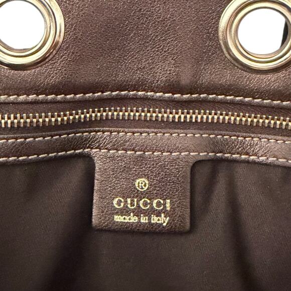 GUCCI Positano Tote Handbag Beige GG Logo Canvas Brown Leather Trim Authentic - Picture 5 of 14